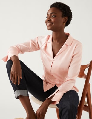 

Womens M&S Collection Satin Collared Blouse - Pink, Pink