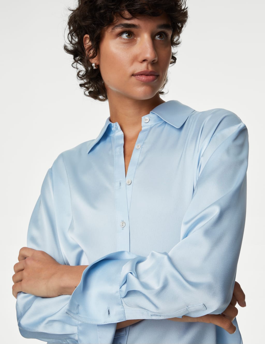 Satin Collared Longline Oversized Shirt image 3