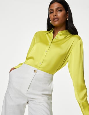 Satin Collared Longline Oversized Shirt