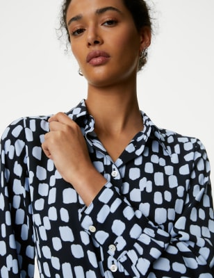 

M&S Collection Camisa con cuello estampadaWomens - Blue Mix, Blue Mix