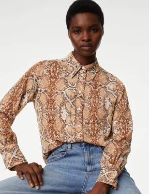 

M&S Collection Camisa con cuello estampadaWomens - Brown Mix, Brown Mix