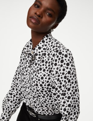 

Womens M&S Collection Printed Collared Shirt - White Mix, White Mix