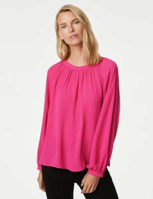 Round Neck Popover Blouse - IS