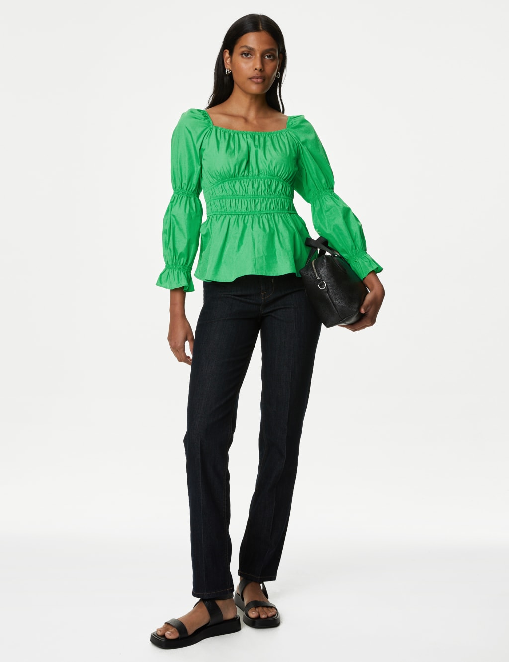 Pure Cotton Square Neck Shirred Blouse image 4