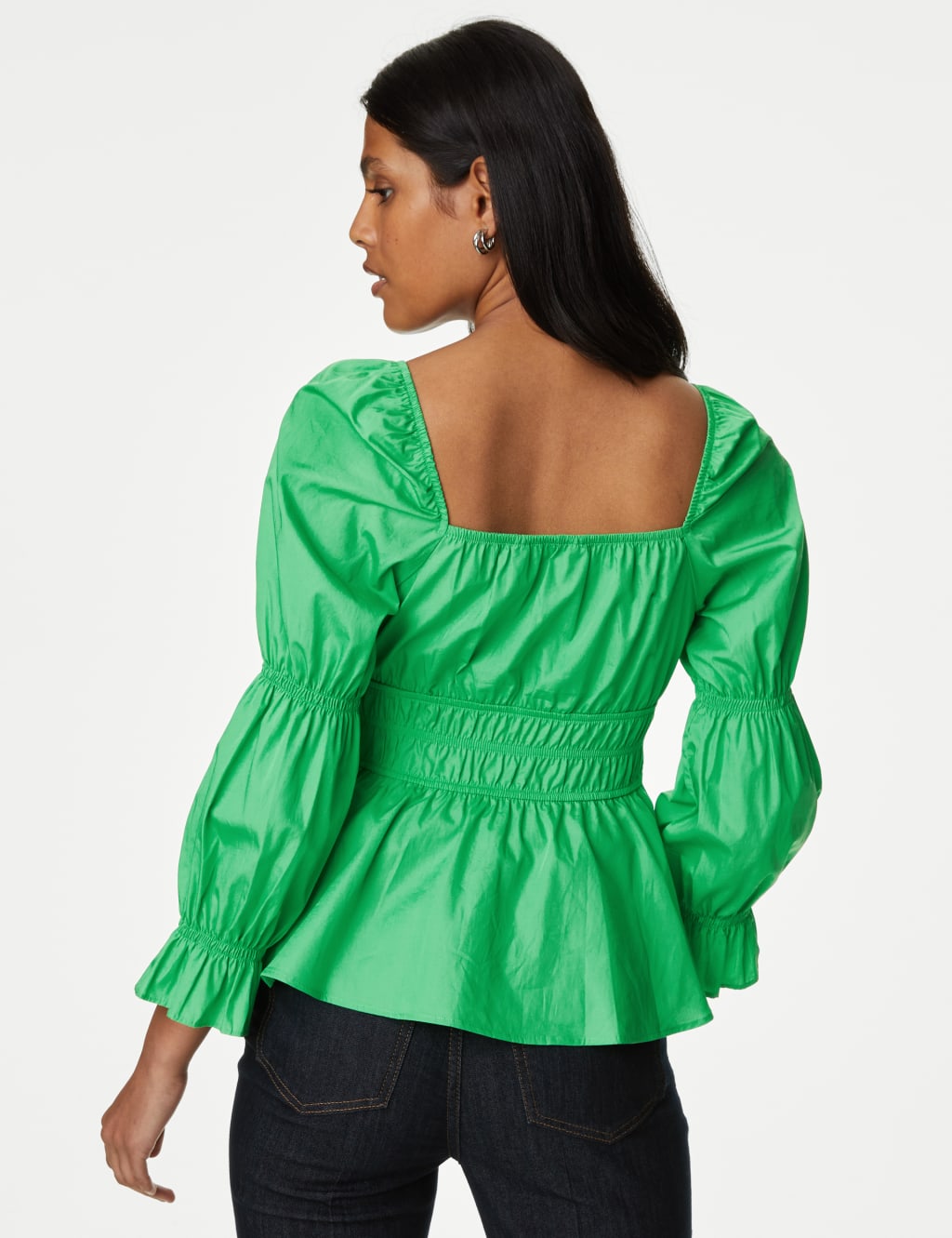 Pure Cotton Square Neck Shirred Blouse image 5