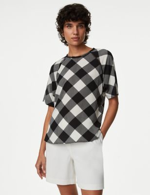 

Womens M&S Collection Checked Top - Black Mix, Black Mix
