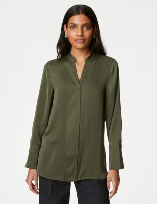 

Womens M&S Collection Satin V-Neck Popover Blouse - Hunter Green, Hunter Green