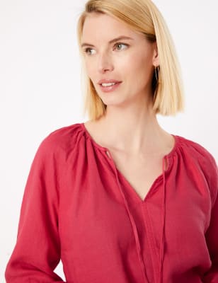 Zuiver linnen popover-blouse met lange mouwen
