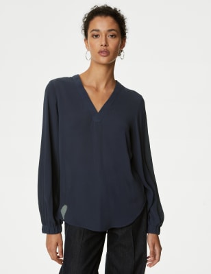 

Womens M&S Collection V-Neck Popover Blouse - Navy, Navy