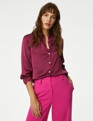 

Womens M&S Collection Satin Collared Shirt - Dark Magenta, Dark Magenta