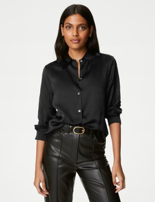 

Womens M&S Collection Satin Collared Shirt - Black, Black