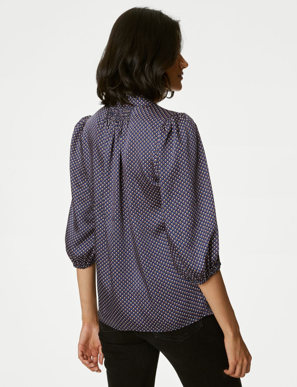 Printed Frill Neck Tie Front Popover Blouse image 5