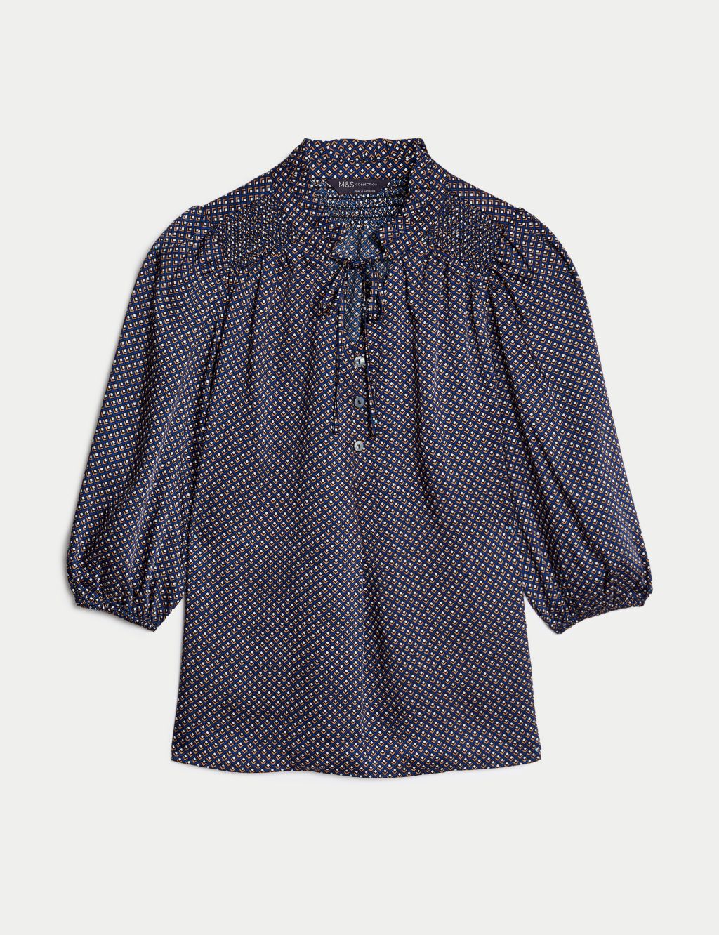 Printed Frill Neck Tie Front Popover Blouse image 2