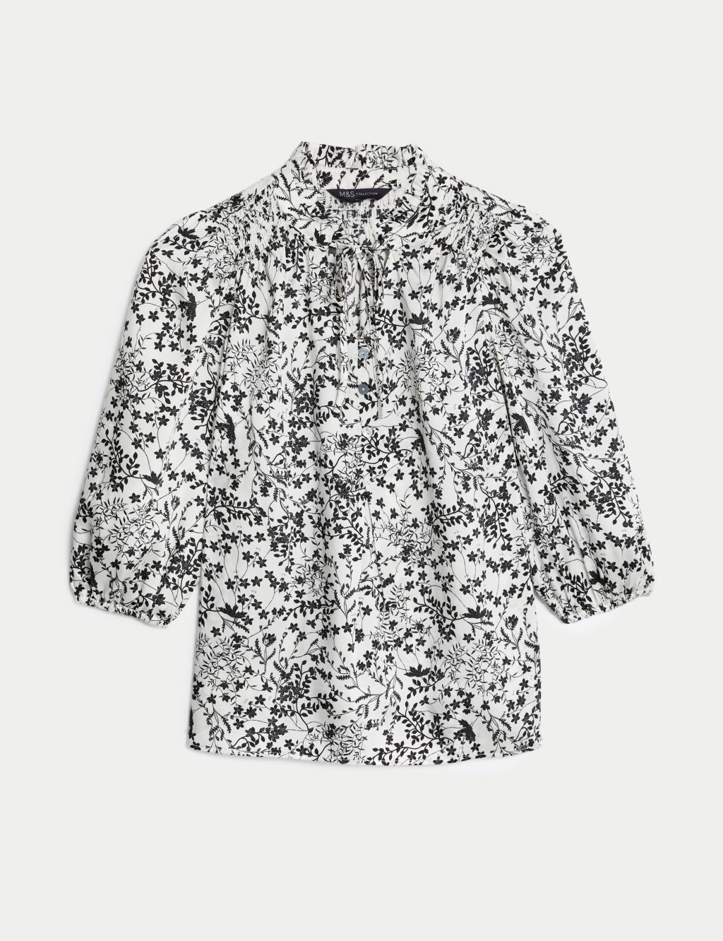 Printed Frill Neck Tie Front Popover Blouse image 2