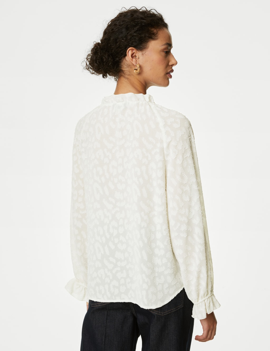 Jacquard Tie Neck Ruffle Popover Blouse image 5