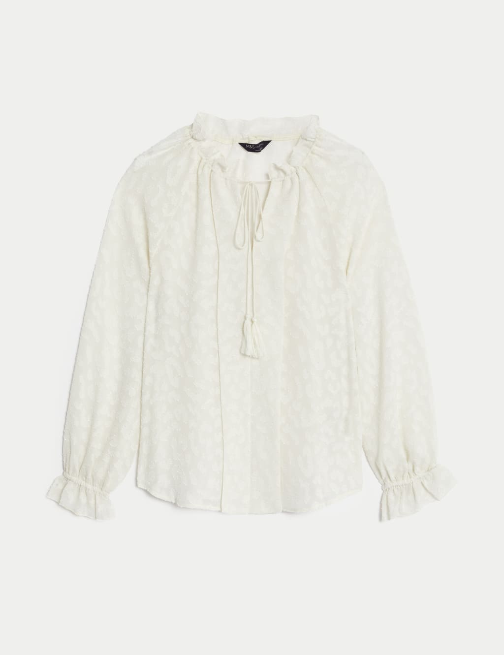 Jacquard Tie Neck Ruffle Popover Blouse image 2