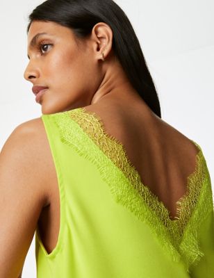 

Womens M&S Collection V-Neck Lace Detail Cami Top - Soft Lime, Soft Lime