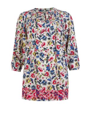 Floral Pleated Swing Top | Indigo Collection | M&S