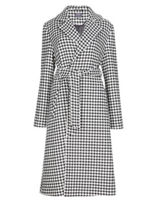 Dogtooth Long Belted Coat with Wool | M&S Collection | M&S
