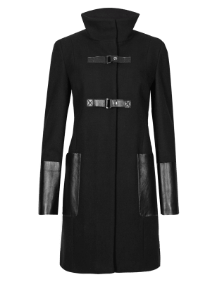 Wool Blend Leather Trim Coat | M&S Collection | M&S