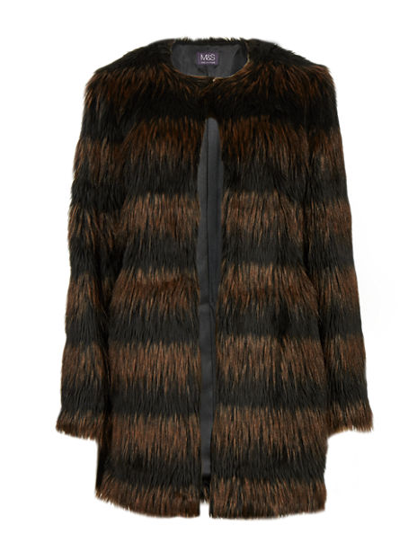 Faux Fur Striped Overcoat | M&S Collection | M&S
