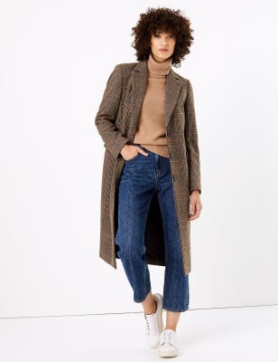 Pardessus coupe ajust&eacute;e &agrave; carreaux avec laine