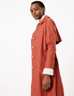 Katoenrijke, lange trenchcoat met ceintuur