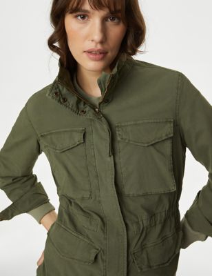 M&S Women's Cotton Rich Waisted Utility Jacket - 8 - Hunter Green, Hunter Green