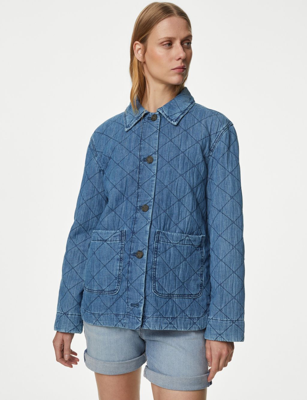 Pure Cotton Denim Quilted Shacket image 3