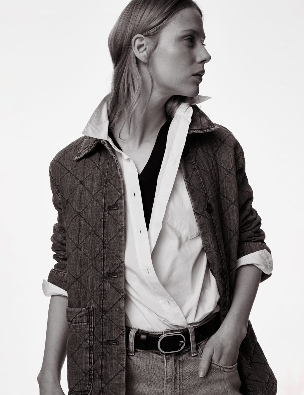 Pure Cotton Denim Quilted Shacket image 4