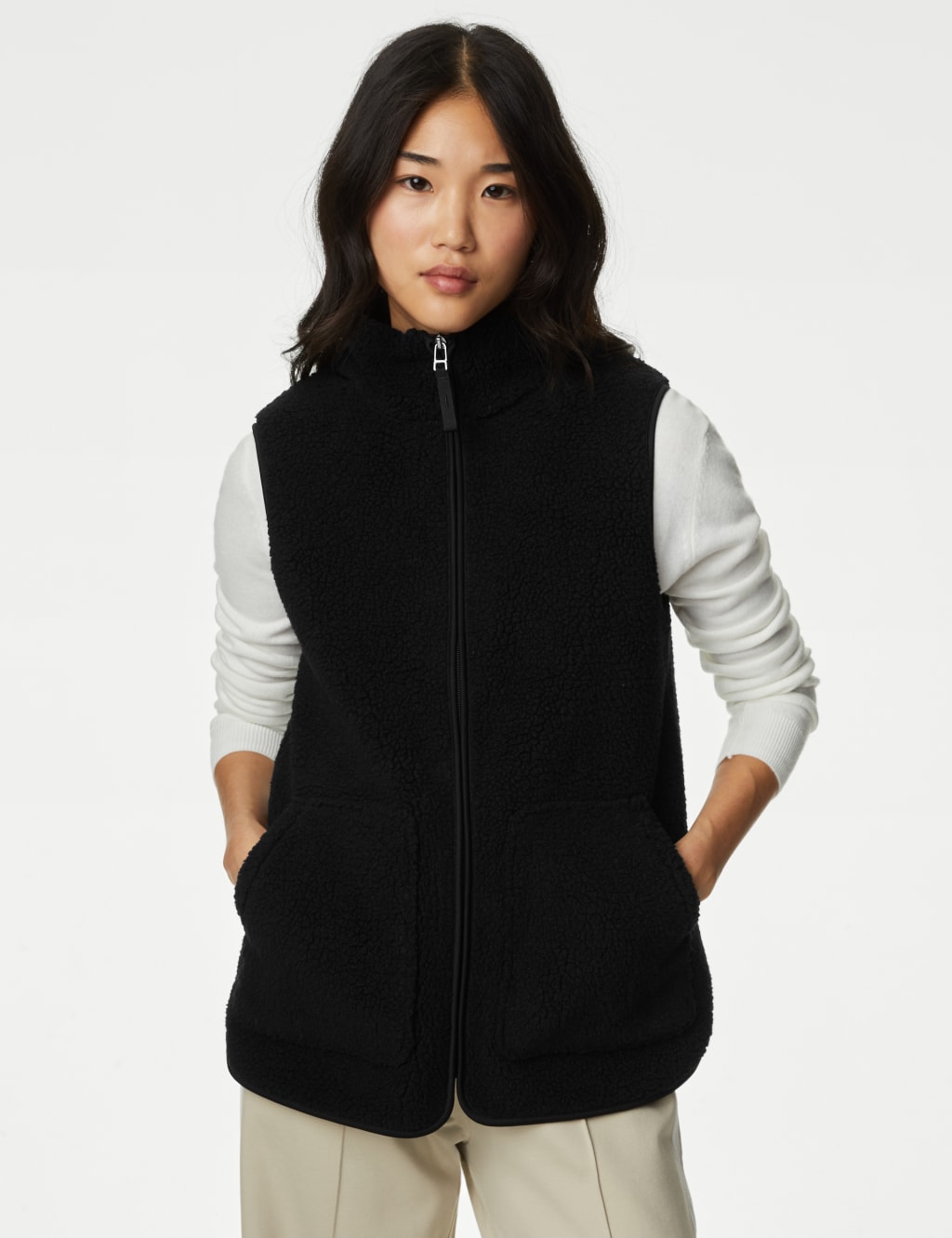 Borg Textured Funnel Neck Gilet image 4