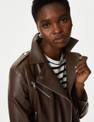 M&s leather hot sale biker jacket