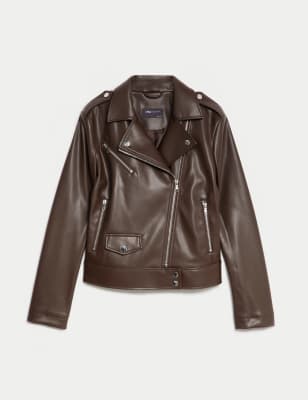 

Womens M&S Collection Faux Leather Biker Jacket - Chocolate, Chocolate