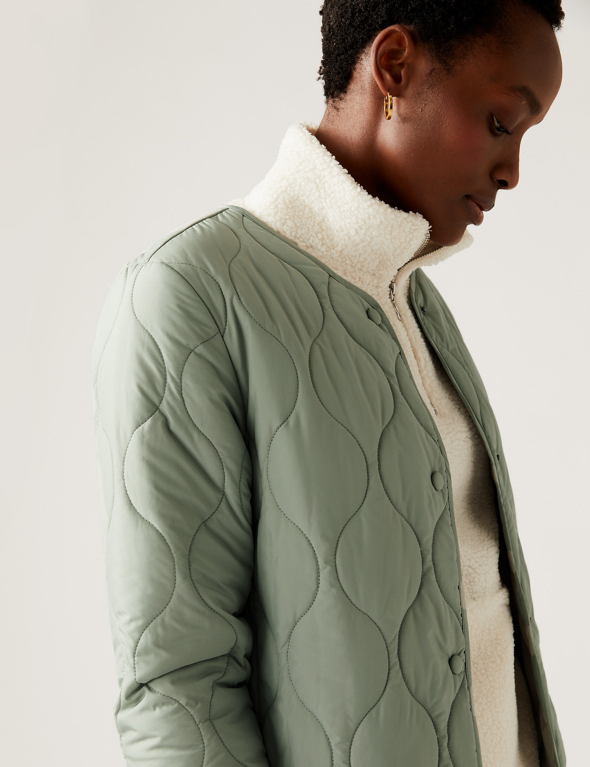 Recycled Quilted Collarless Puffer Jacket | M&S DK