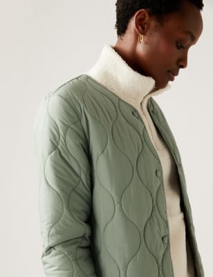 Recycled Quilted Collarless Puffer Jacket M S PL