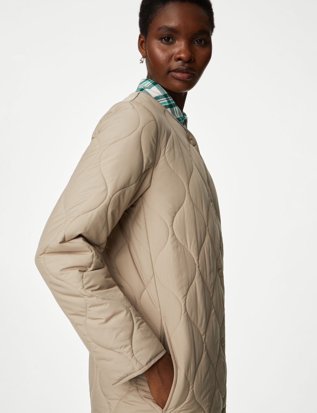 Recycled Quilted Collarless Puffer Jacket image 3