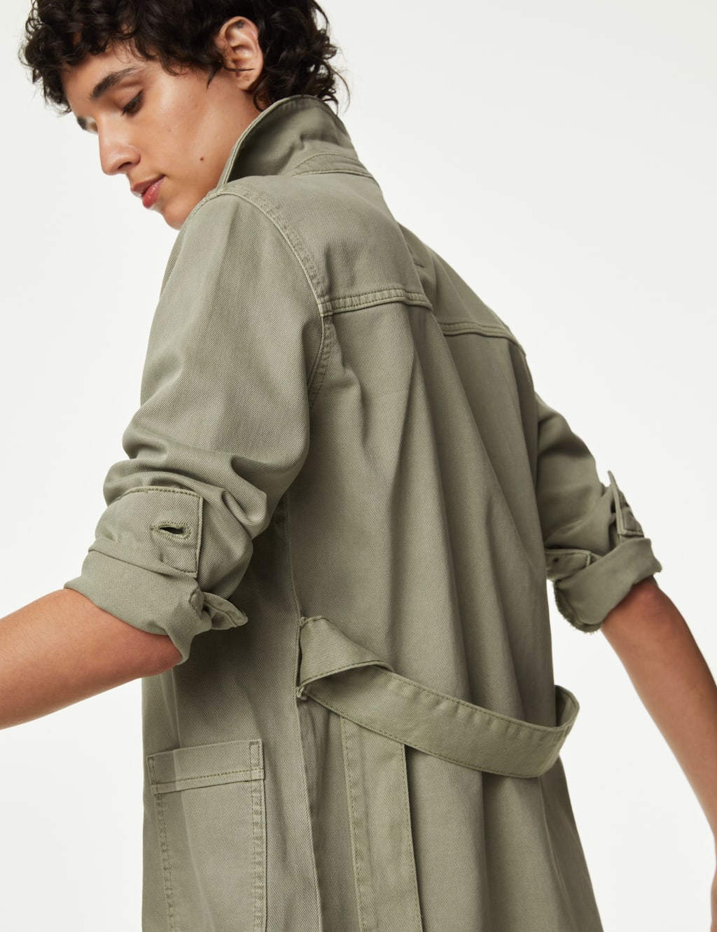 Cotton Rich Belted Revere Collar Jacket image 1