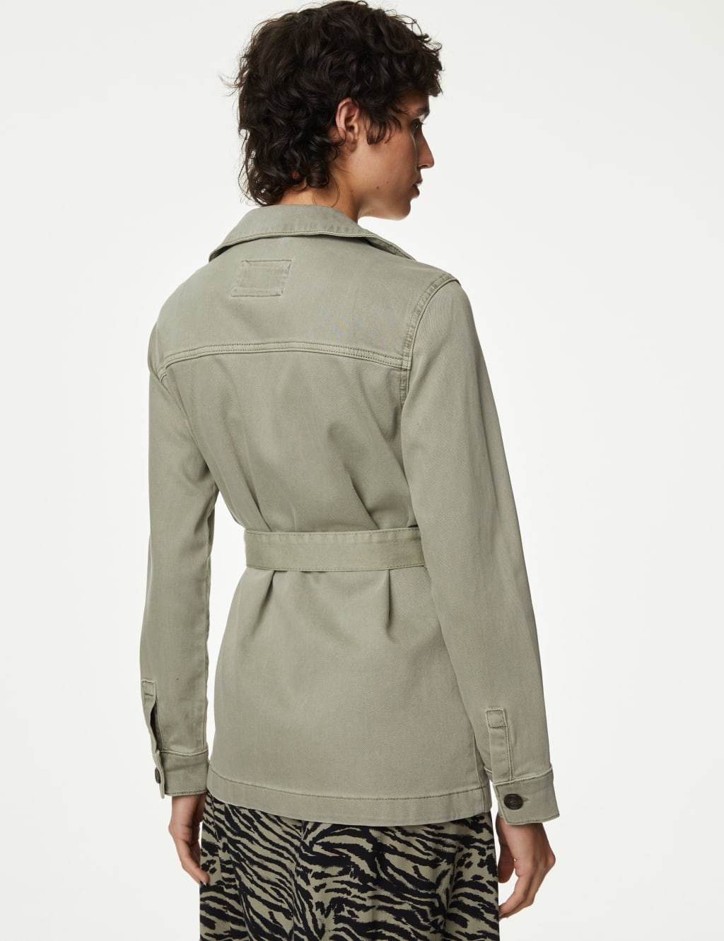 Cotton Rich Belted Revere Collar Jacket image 4