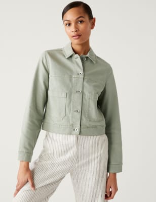 Cotton Rich Denim Collared Cropped Jacket