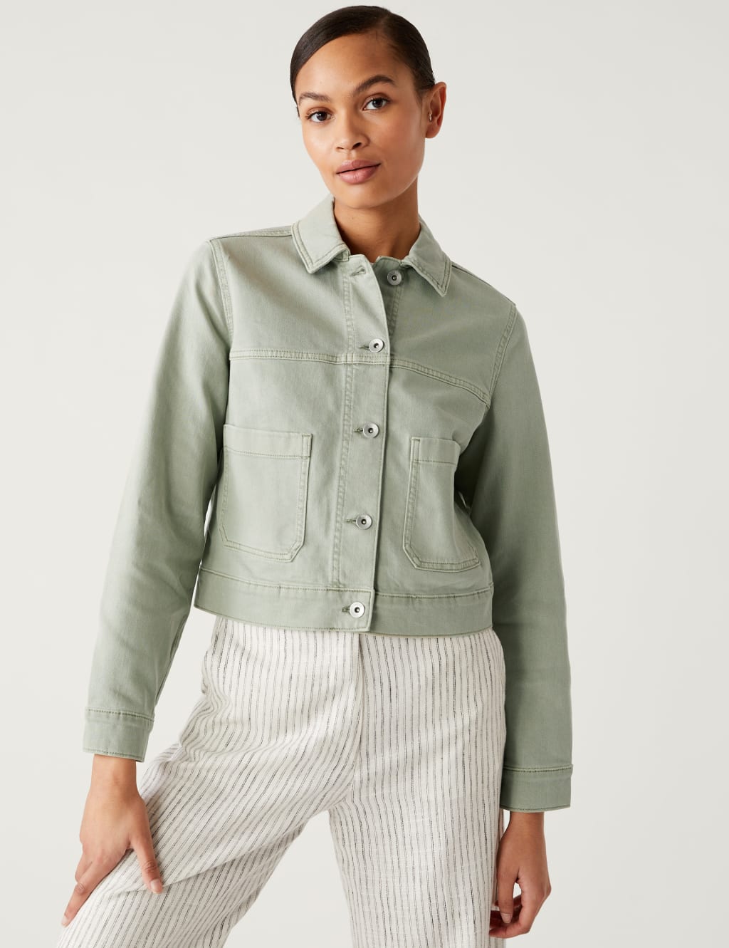 Denim Collared Cropped Jacket image 2