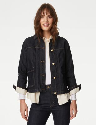 M&S Womens Cotton Rich Denim Utility Jacket - 6 - Dark Indigo, Dark Indigo