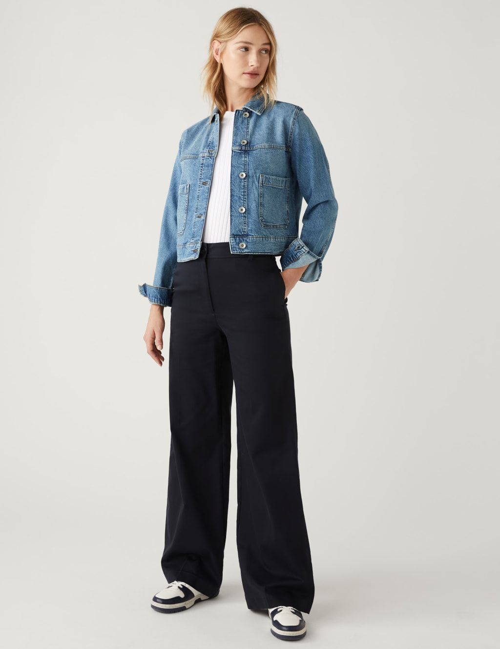 Denim Collared Cropped Jacket image 3