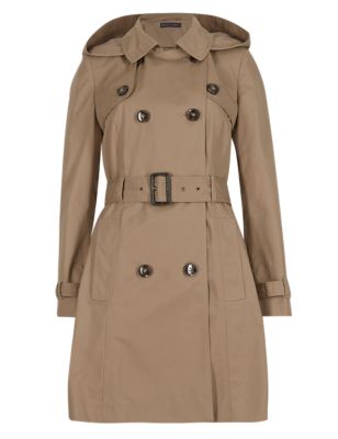 PETITE Pure Cotton Hooded Longline Trench Coat with Stormwear™ | M&S