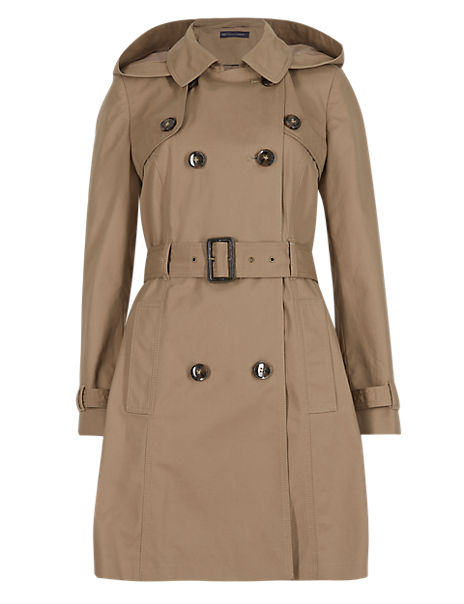 PETITE Pure Cotton Hooded Longline Trench Coat with Stormwear™ | M&S ...