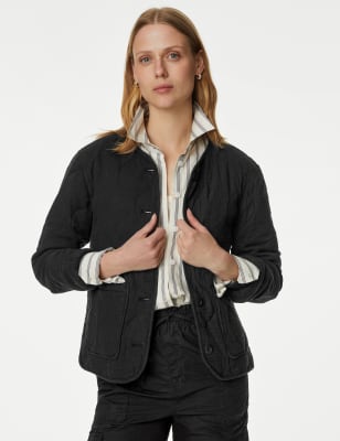 

Womens M&S Collection Pure Cotton Textured Quilted Jacket - Black, Black