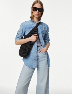 

Womens M&S Collection Pure Cotton Denim Patchwork Utility Shacket - Indigo Mix, Indigo Mix