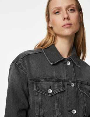 

Womens M&S Collection Pure Cotton Girlfriend Denim Jacket - Black, Black