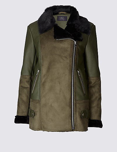 Faux Leather Shearling Jacket | M&S