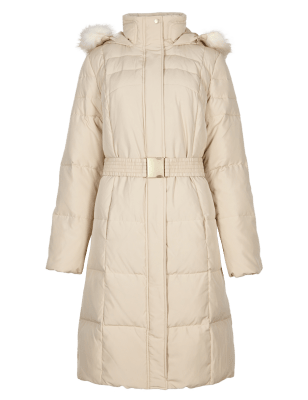 Down Filled Hooded & Belted Coat with Stormwear™ | M&S Collection | M&S