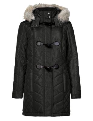Faux Fur Hooded & Quilted Duffle Coat with Stormwear™ | M&S Collection ...